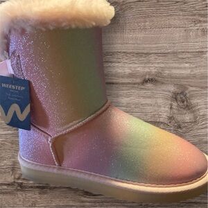 Pink and Yellow Mid-Calf Boots with Plush Lining